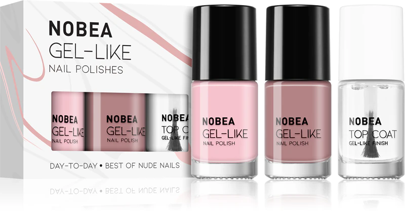 Conjunto de esmaltes NOBEA Day-to-Day com 3 peças e Top Coat - O Melhor das Unhas Nude