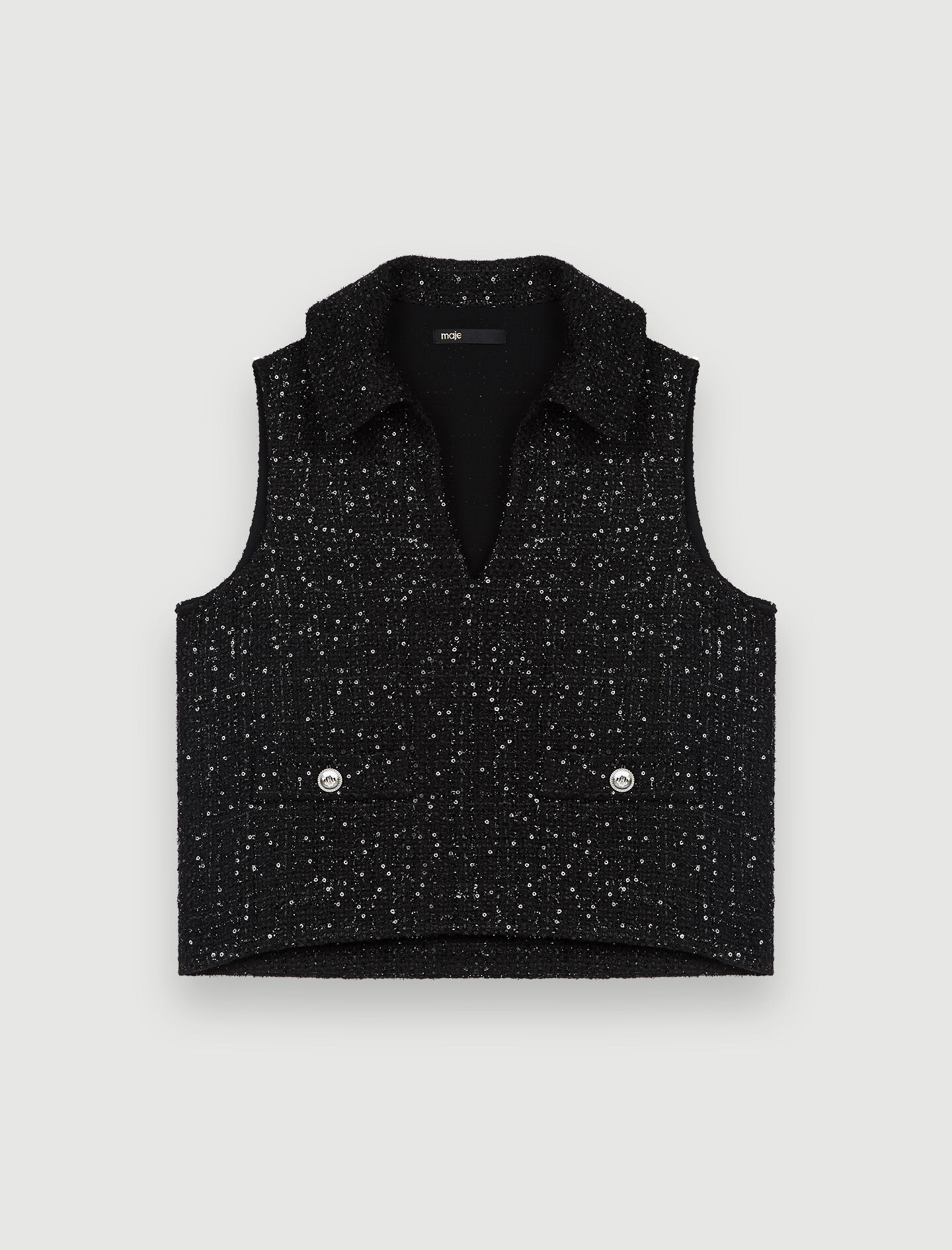 Vestă din tweed cu paiete - Negru