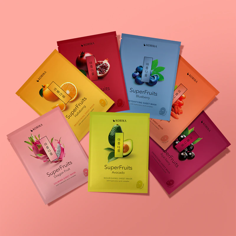 KORIKA SuperFruits Conjunto de 7 Máscaras Faciais de Tecido para Uso Diário