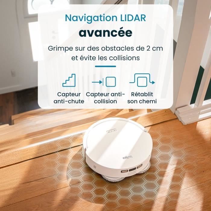 EZICLEAN All In One Z12 Ultra - Robot aspirateur laveur connecté avec base de vidage - 270 min - 14,4 V - 1,8 L - Blanc