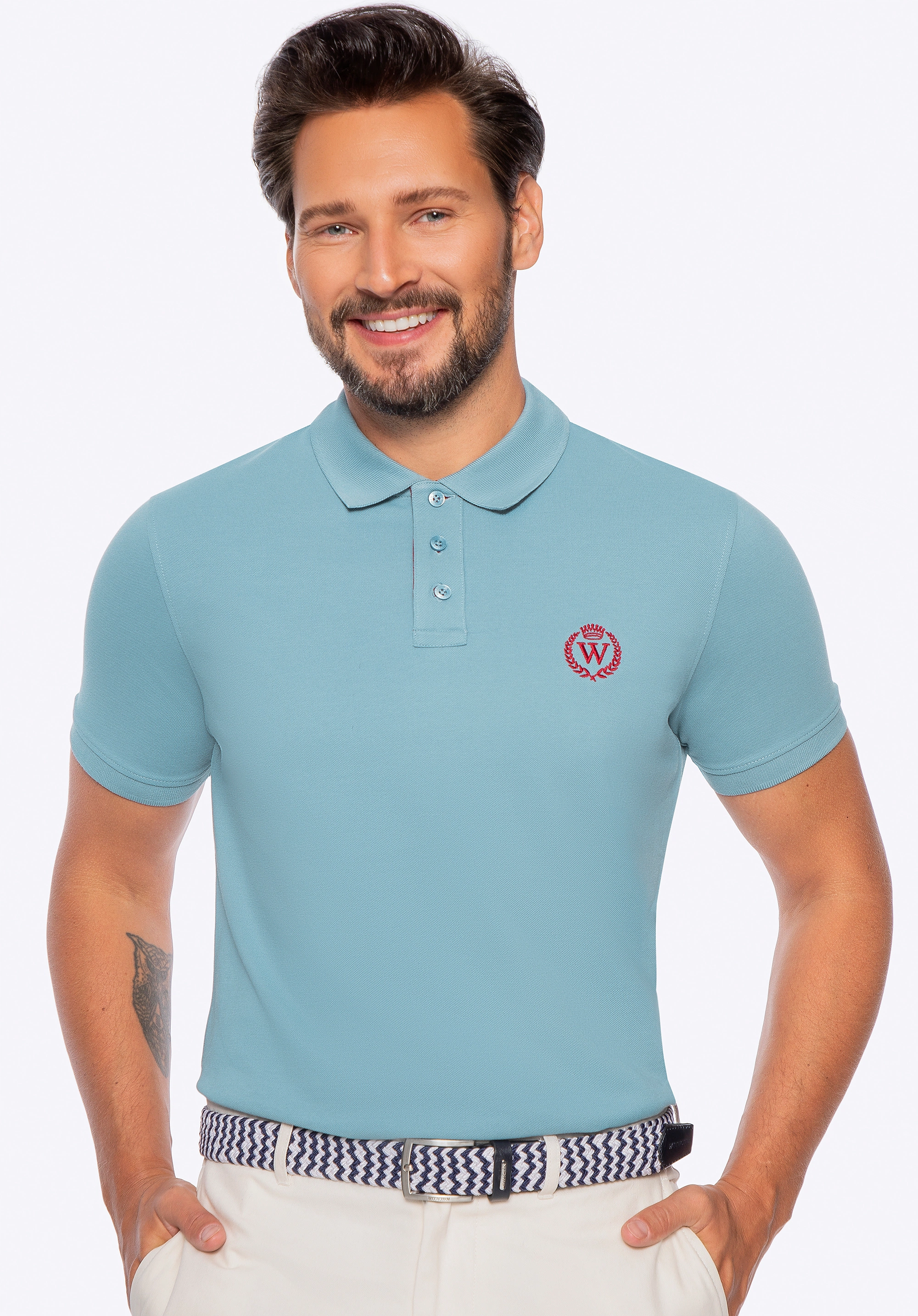 Koszulka polo męska bawełniana z kolorowym logo niebieska