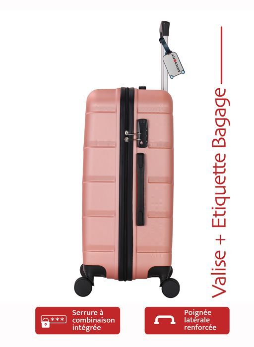 Middelgrote koffer met harde schaal (65 cm) en luchtstroomventilatie in roze + bagagelabel - 4-wielige 360° koffer - 3,0 kg - 65 liter ADC