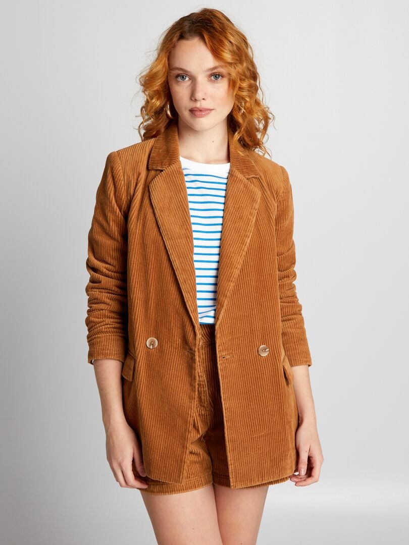 Blazer croisé en velours - MARRON