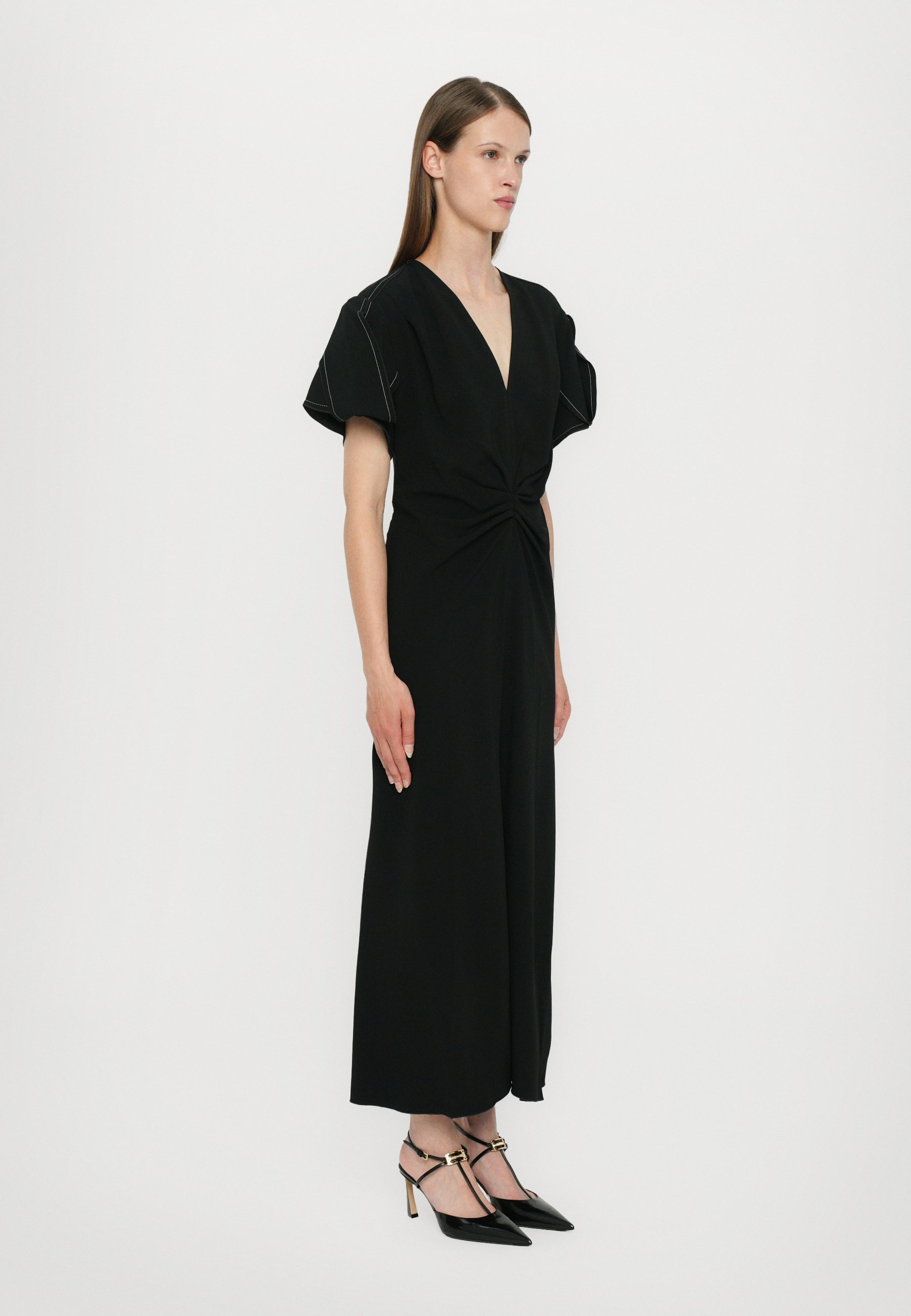 Robe midi Victoria Beckham à col V froncé - Robe maxi - noire