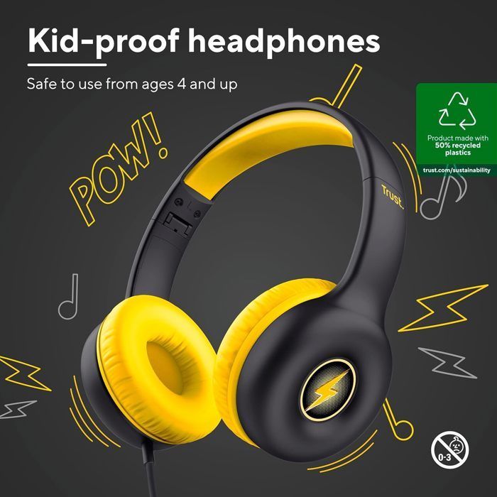 Auriculares con cable Trust Nouna - Límite de volumen de 85 dB - Plegables - Para niños de 4 a 10 años