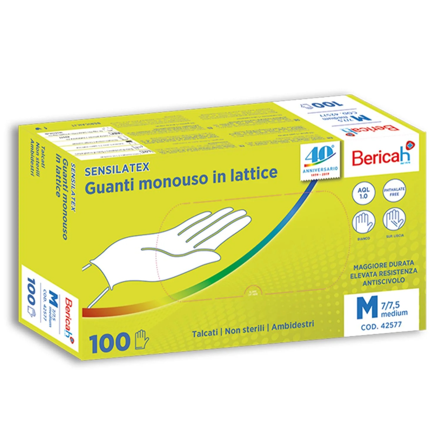 Luvas descartáveis BERICAH Sensilatex em látex em pó Aql 1.0, tamanho G, 100 unidades.