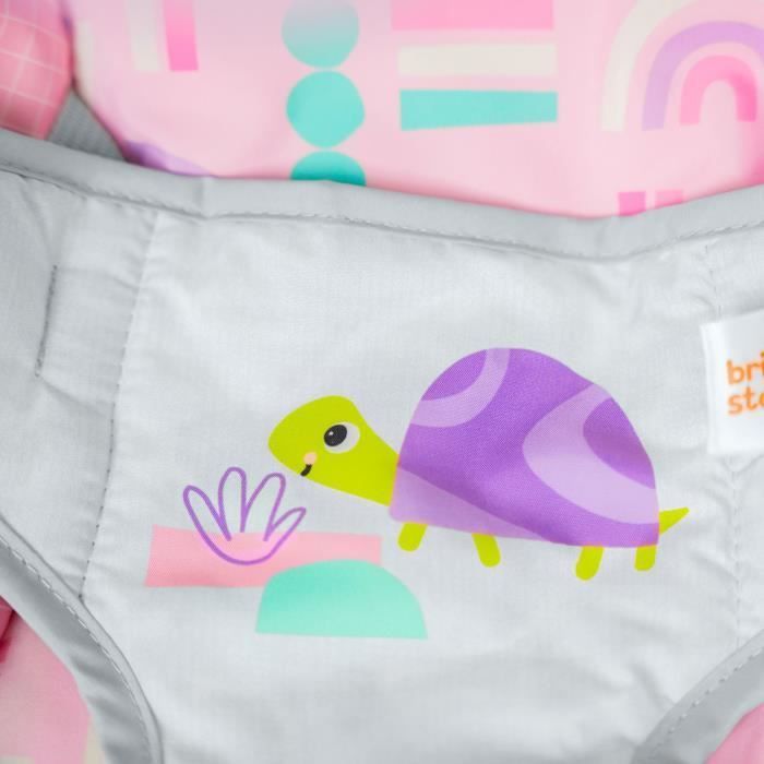 Cadeira de balanço para bebês BRIGHT STARTS com animais - Rosa, vibrações suaves, arco de atividades com brinquedos interativos