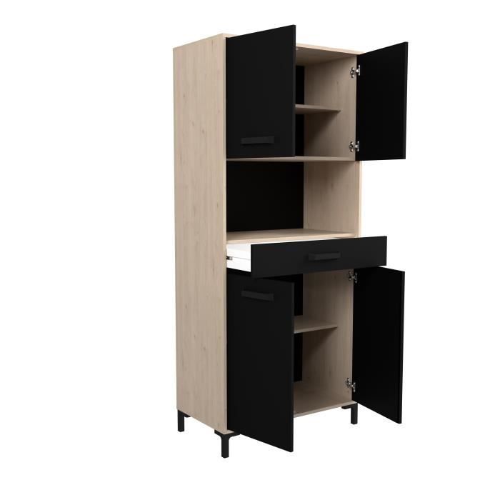 Aparador de cocina FACTORY - Acabado en roble y negro - 2 puertas + 1 cajón - Modular - Ancho 80 x Profundidad 43,3 x Alto 185 cm