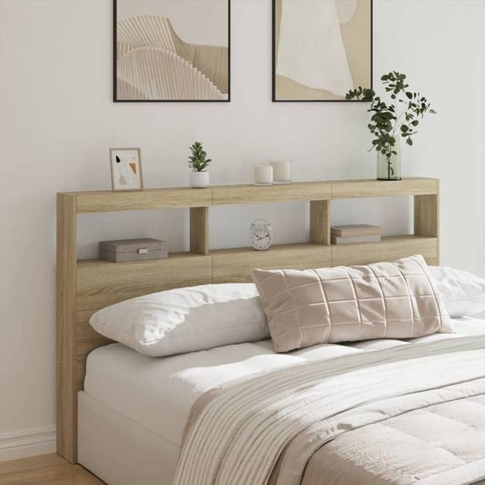 cabecero de armario vidaXL con LED, cabecero con compartimento, mueble de almacenamiento para dormitorio, accesorio 839212