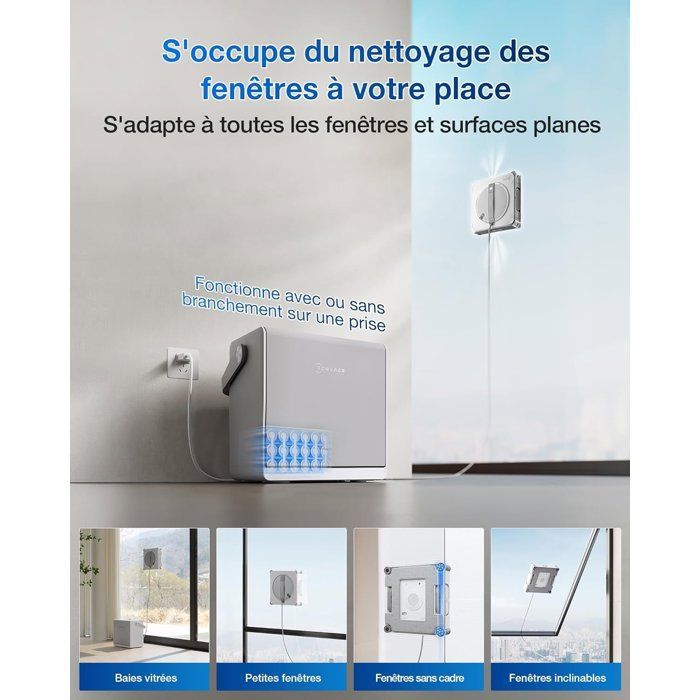 ECOVACS W2s OMNI - Robot Nettoyeur de vitres avec Station - Nettoyage Intelligent Bord à Bord TruEdge - Charge en Fonctionnement