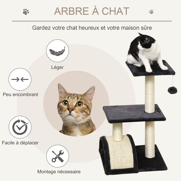 PawHut - Arbre à Chat - Panneaux de Particule - 40x35x72cm - Gris foncé
