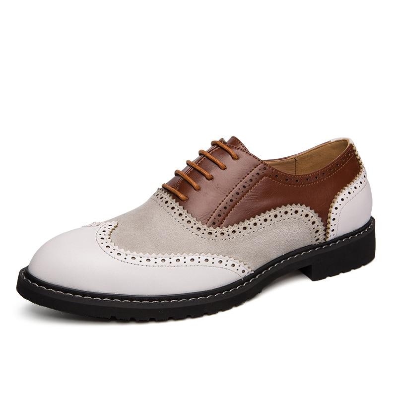 Nuove scarpe eleganti da uomo in pelle stile italiano, bianche e marroni, scarpe da cerimonia, scarpe da completo, wingtip, brogue, full brogue, Oxford per matrimoni e feste.