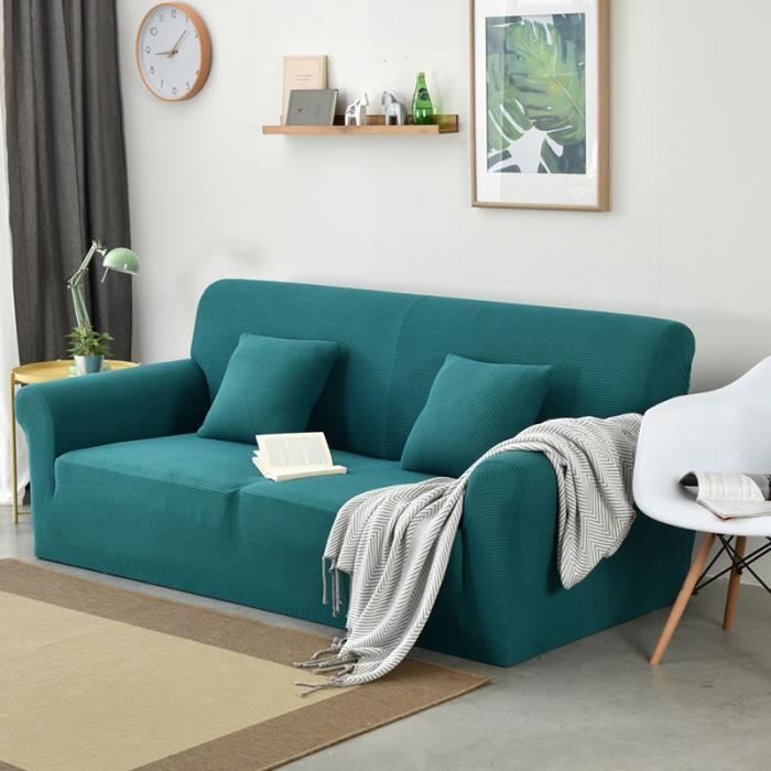 Funda para sofá - 1 pieza - Elástica de 190 a 230 cm - Verde - Felpa