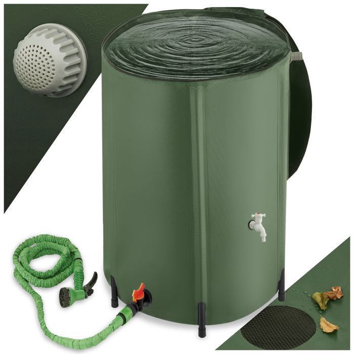 Depósito de agua de lluvia - TECTAKE - Barril de recogida de agua de lluvia fabricado en cloruro de polivinilo con una capacidad de 380 L - Verde