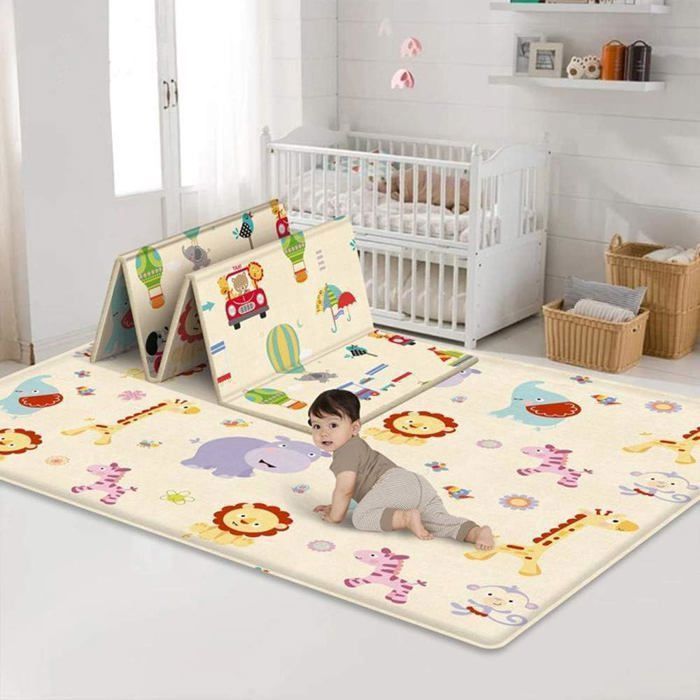 Tapis de Jeu pour Enfant Bebe 180x100x1cm Tapis de Sol Epais Pliable Reversible - Imperméable Double Face - Tapis d'éveil pour Bébé