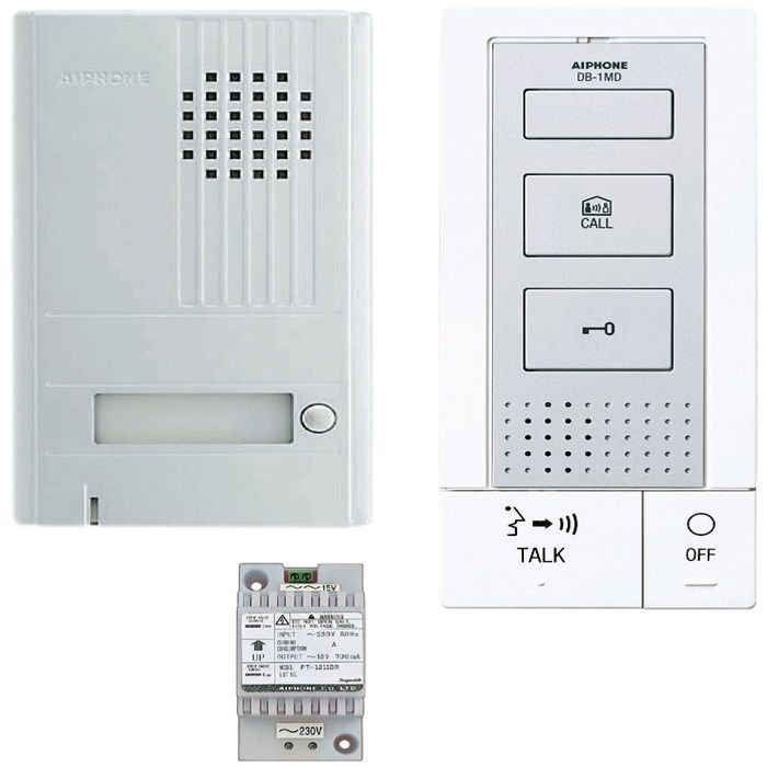AIPHONE - DA1DS/DB1MD/PT1211DR 2-Wire Hands-Free Audio Door Entry Kit, White