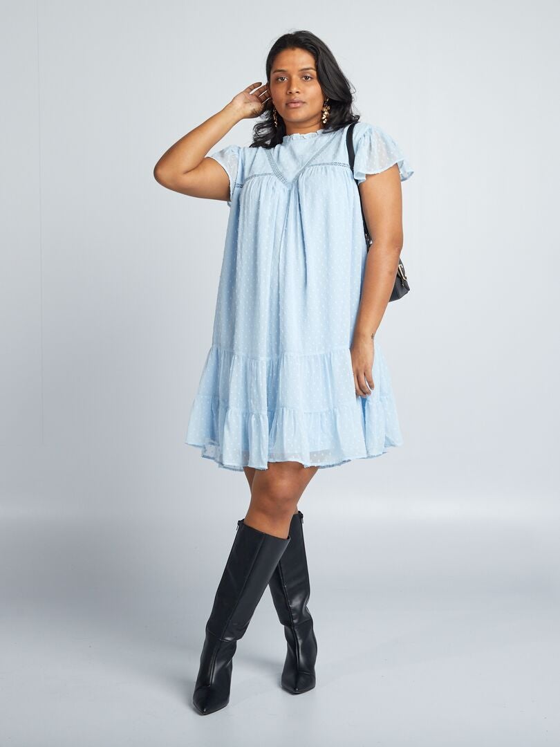 Vestido de voile Plumetis - AZUL