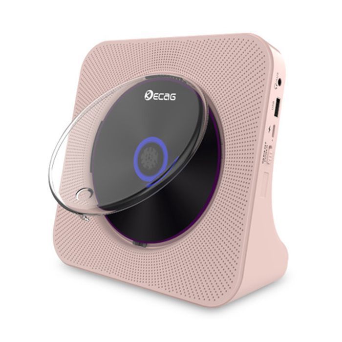 Reproductor de CD Bluetooth - Reproductor de CD portátil versátil - USB/AUX/FM - Con control remoto - Recargable - 189x189x69 mm - Rosa