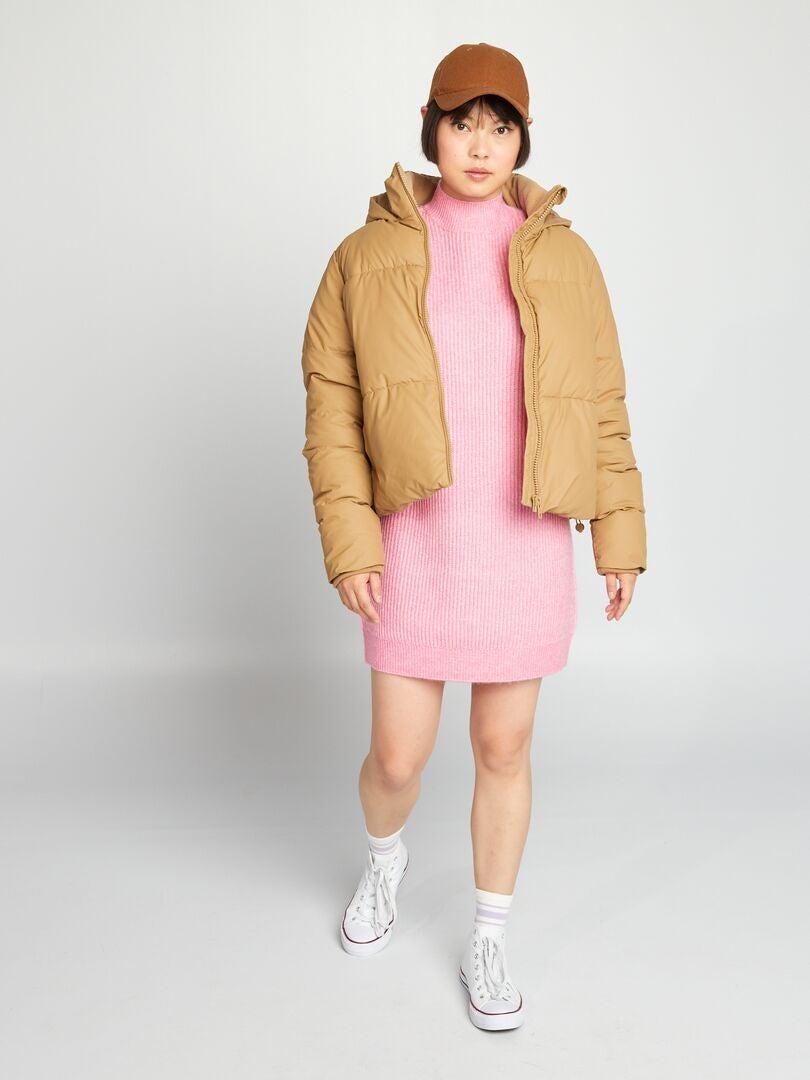Kort donsjack met fleecevoering - BEIGE