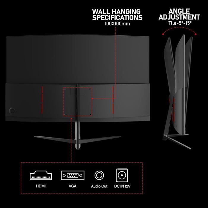 27-inch PC Monitor - GAWFOLK - Curved - Full HD 1920x1080 - 100Hz - AMD FreeSync