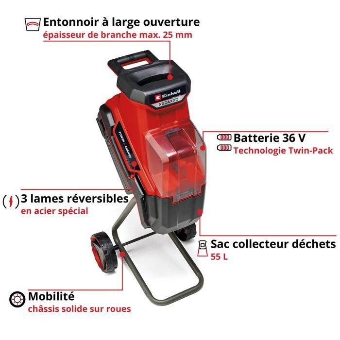 Einhell REDAXXO 36/25 Solo PXC draadloze tuinhakselaar (36V, 55L opvangzak) wordt geleverd zonder accu of oplader.