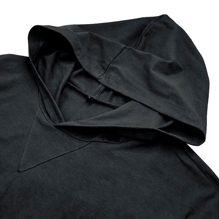 Camiseta de manga larga con capucha para hombre, estilo casual, color liso - Negro