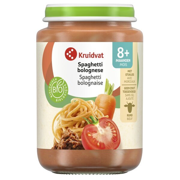 „Kruidvat 8+M“ ekologiški spagečiai bolonėzės padaže, 190 g