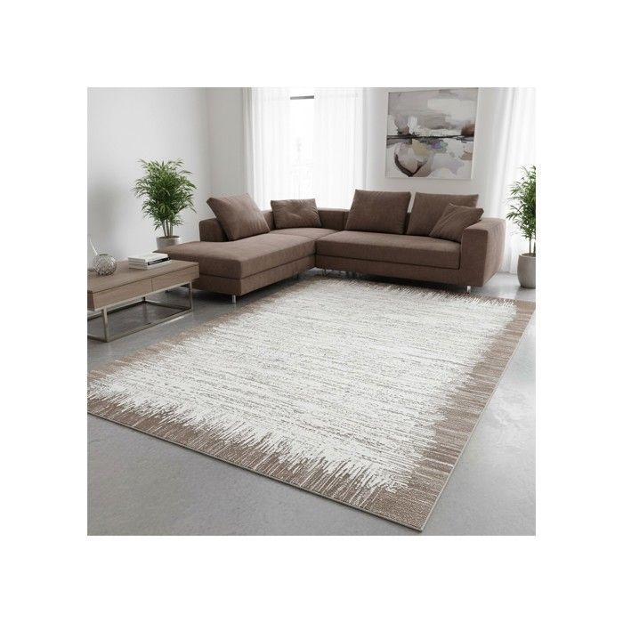Alfombra - MELIS HOME - Contemporánea - Blanca y beige claro - Antideslizante - Lavable