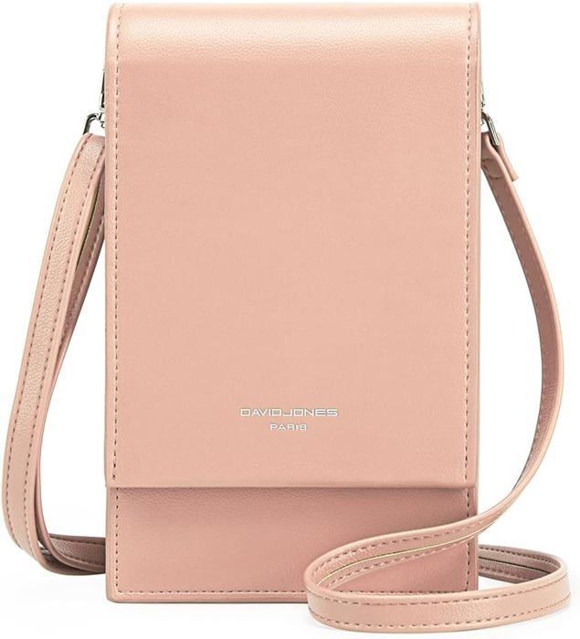 David Jones - Bolsa Transversal Feminina para Celular - Mini Bolsa Clutch, Bolsa de Ombro Pequena, Couro Sintético PU - Rosa
