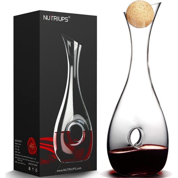 Decantador de vino soplado a mano - DOK - 1,2 L - Sin plomo - Juego de decantador - Base en forma de rosquilla