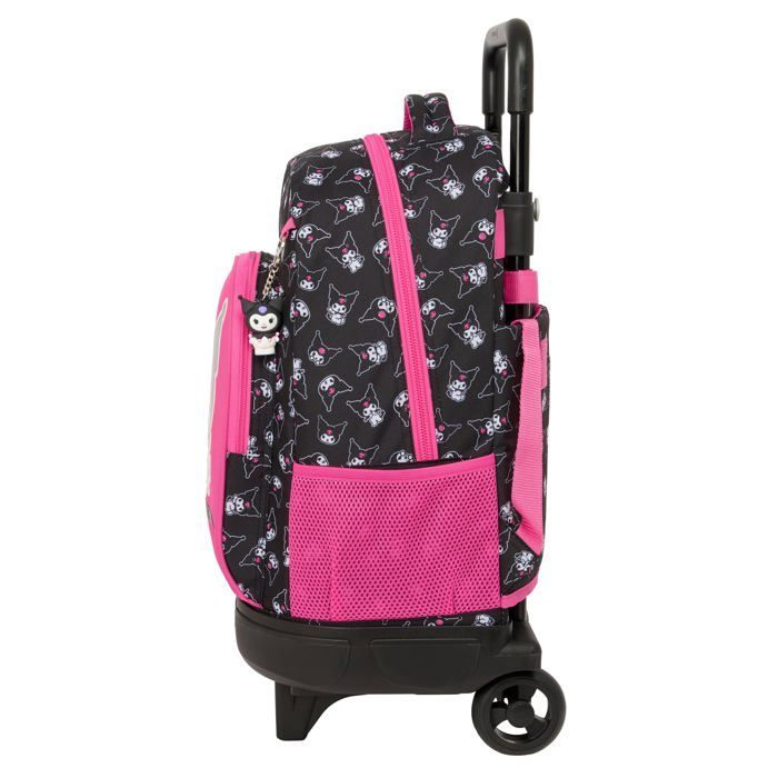 Zaino con ruote per bambini - Safta - 33x22x45 cm - Nero/Fucsia - Scomparti multipli - Tasche laterali