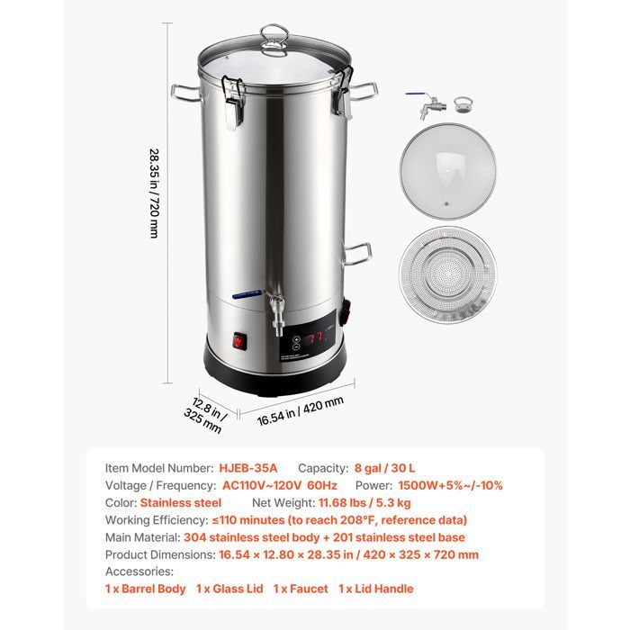 Sistema elettrico per la produzione di birra Duoku da 30 litri - Macchina per la produzione di birra domestica, corpo in acciaio inox 304