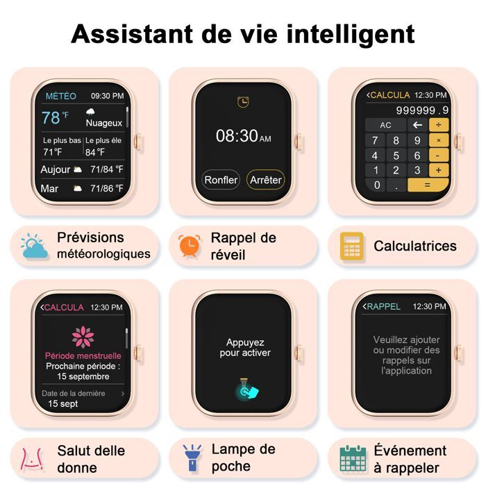 Blackview naisten älykello Bluetooth-puheluilla, 1,83 tuuman HD-näyttö, urheiluälykello, musiikkisoitin, SpO2-seuranta, uniseuranta, sääseuranta, yhteensopiva Androidin ja iOS:n kanssa, vaaleanpunainen