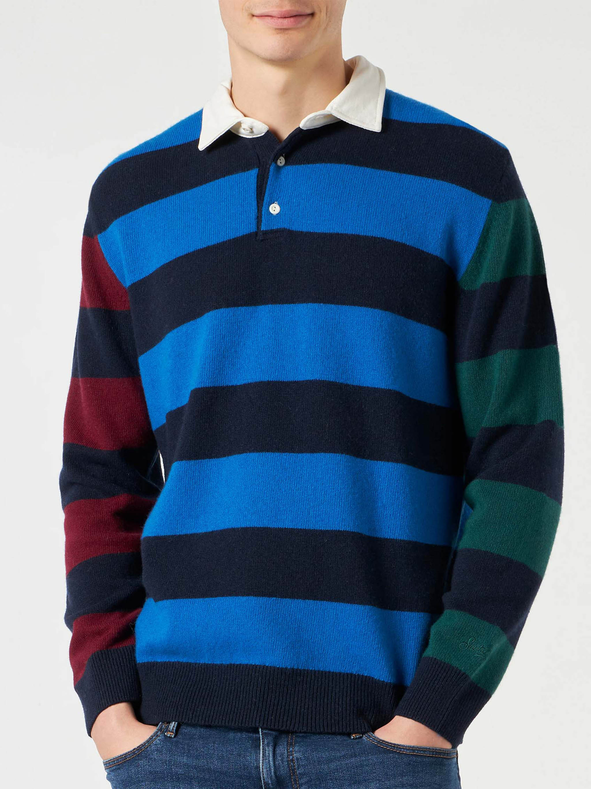 Gestreept gebreid poloshirt