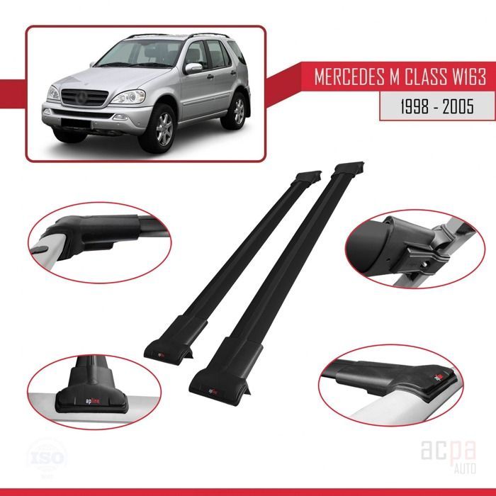 Barras de techo para Mercedes Clase M (W163) 1998-2005, modelo FLY, portaequipajes - Negro