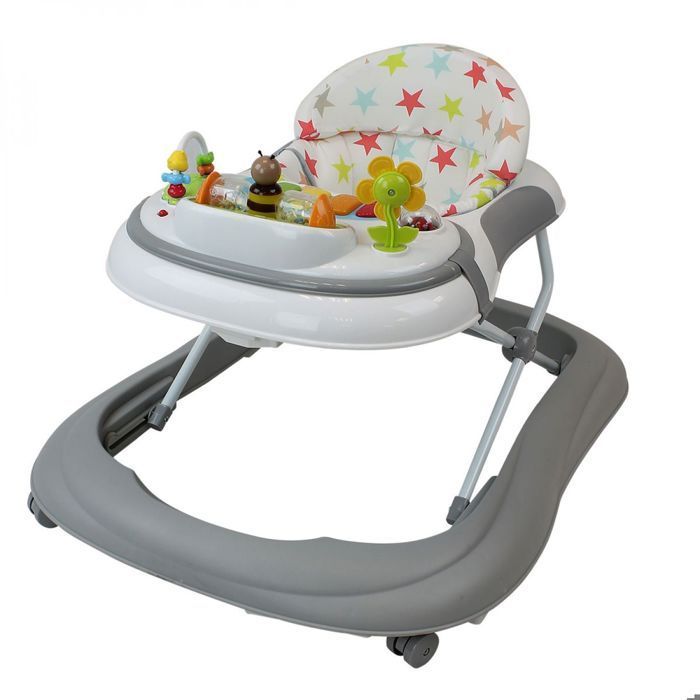 Trotteur bébé évolutif musical pliable réglable en hauteur - Gris - Monsieur Bébé