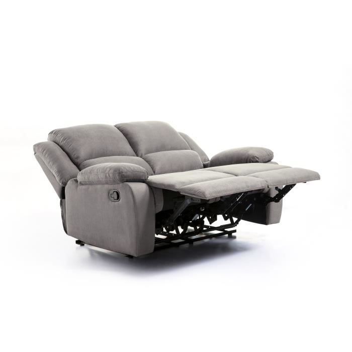 Sofá reclinable de 2 plazas LEO en microfibra - Gris - 143 x 93 x 96 cm - LOUNGITUDE