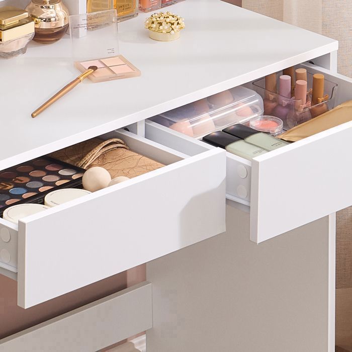 Coiffeuse, avec Miroir LED, avec Rangement, 2 Tiroirs et 3 Compartiments, Blanc