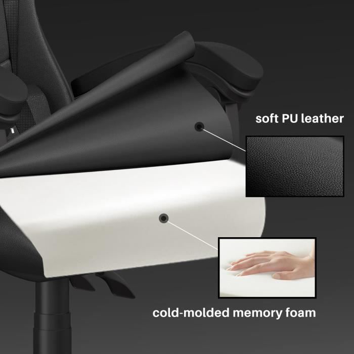 Sedia da gaming, sedia da ufficio ergonomica, sedia da gaming girevole, con cuscino e schienale, braccioli regolabili, nera