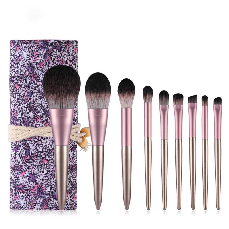Set di pennelli per trucco viso e occhi, ombretto viola, eyeliner, rossetto, fondotinta, fard, 9 pezzi.