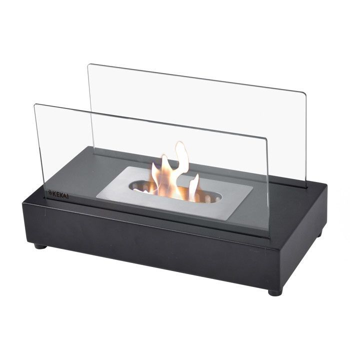 Caminetto a bioetanolo da tavolo Kekai Etna, dimensioni 35,5x18x20,5 cm, con bruciatore in acciaio inox, vetro temperato e spegnifiamma.