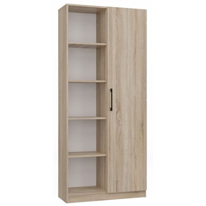 VILLME - Librería de diseño minimalista - 1 puerta + 10 estantes - 80x30x182 cm - Mueble de almacenamiento