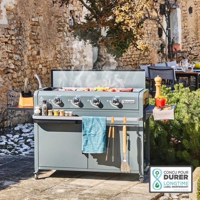 Lola Gas Plancha – BRASERO BY FAVEX – 4 branders 9,6 kW – Roestvrijstalen plaat – 4 kookzones – LONGTIME®