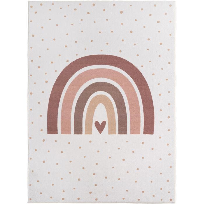 Carpetsale24 Tapis Enfant 120x170 cm Arc en Ciel Creme Motif Coeur Tapis de Jeu Chambre Enfant ideal comme tapis deco douce