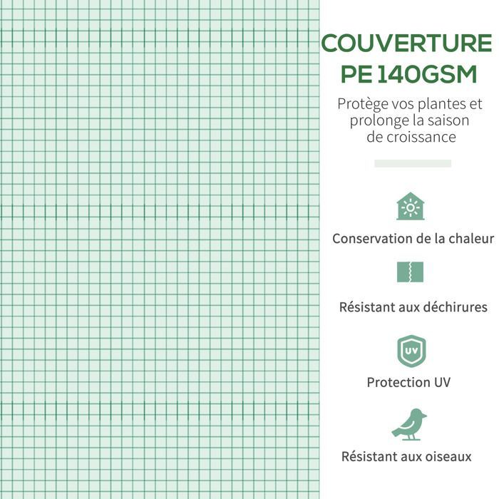 Serre de jardin tunnel - Outsunny - 10,4 m² - porte zippée enroulable fenêtres en maille - anti-UV - 350 x 300 x 200 cm - vert