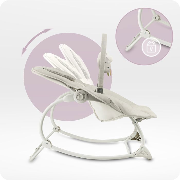 MoMi LAPIS Transat Bébé avec Module Sensoriel - 8 mélodies - 3 modes de vibration - Gris Clair