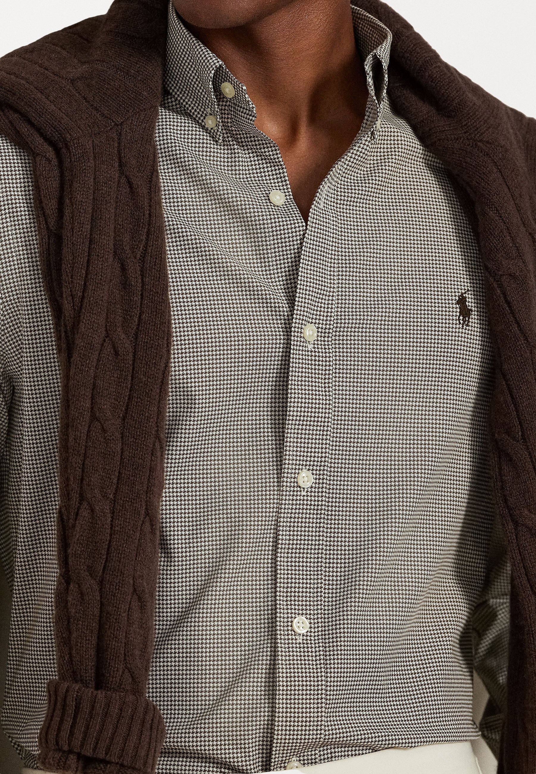 Polo Ralph Lauren CUSTOM HOUNDSTOOTH STRETCH POPLIN - Camicia - marrone chiaro
