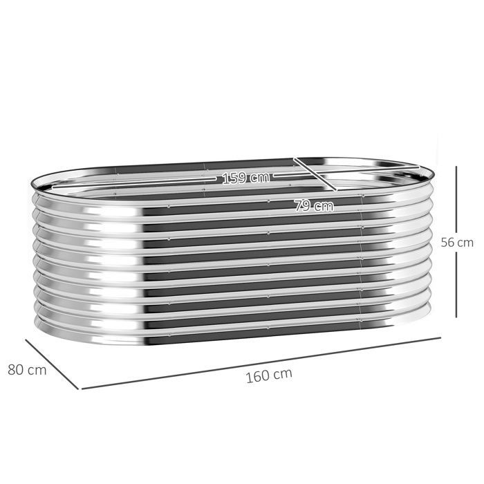 Raised garden bed - Outsunny - rust-resistant - galvanized steel - 160 x 80 x 56 cm - silver