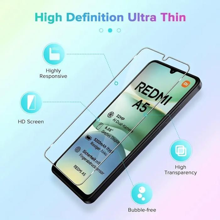 Pack of 2 Tempered Glass Screen Protectors for Xiaomi Redmi A5 4G - Transparent - Scratch Resistant - Ultra Resistant 9H Hardness