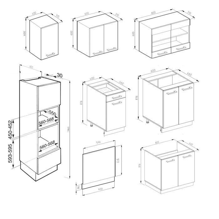 R-Line 300cm keuken met hoge kast, PT Eiken, Goud Eiken, Antraciet, Vicco 43153